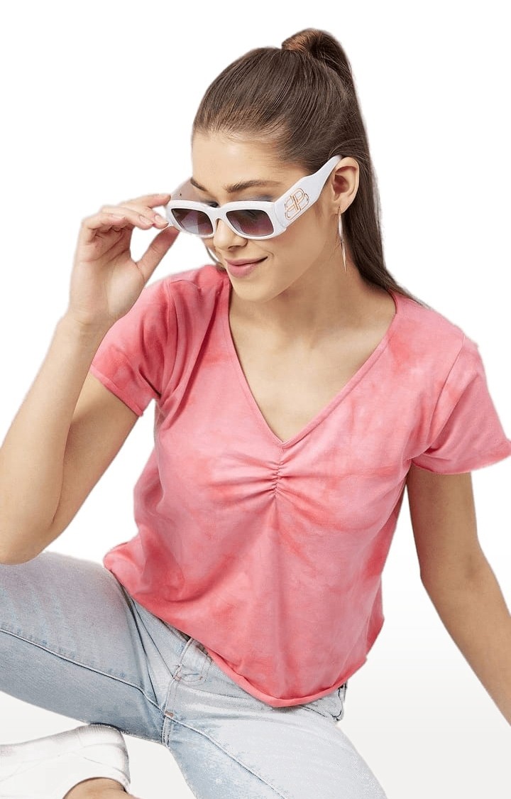 Women's Pink Cotton Solid  Regular T-Shirt