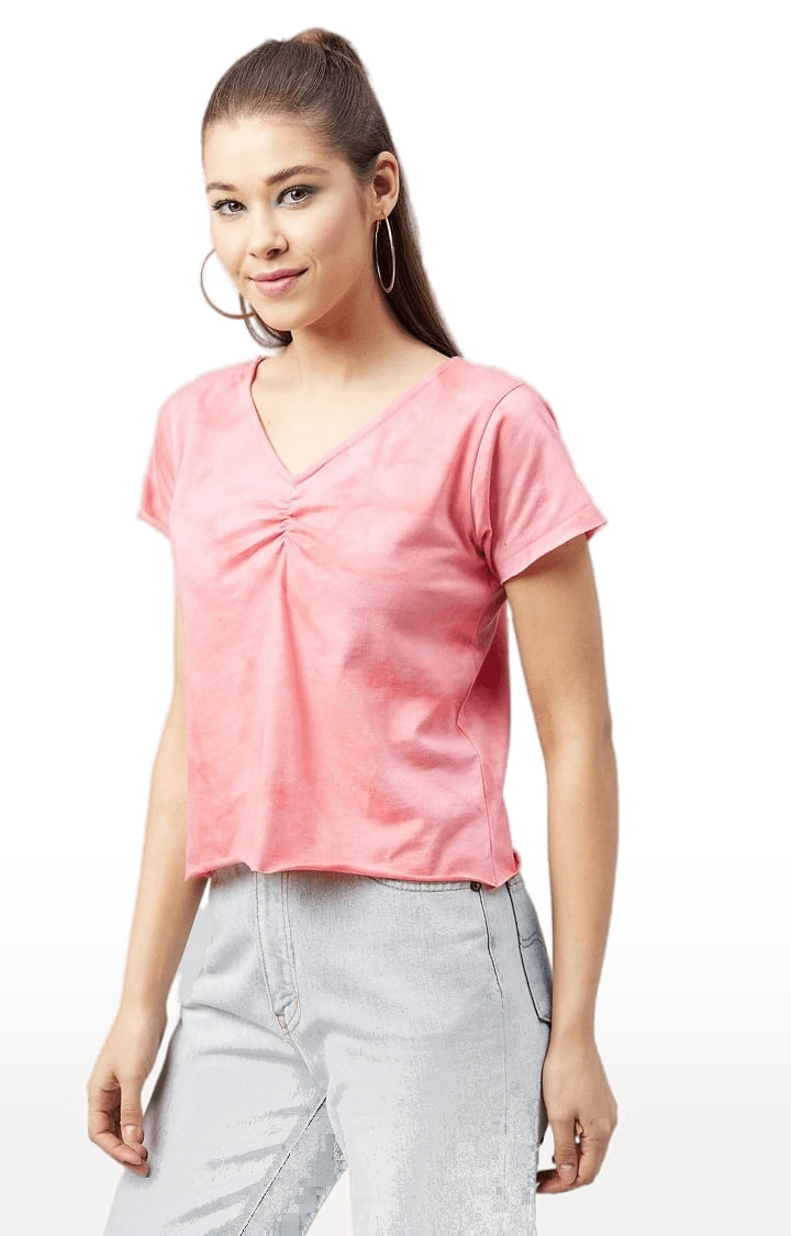 Women's Pink Cotton Solid  Regular T-Shirt