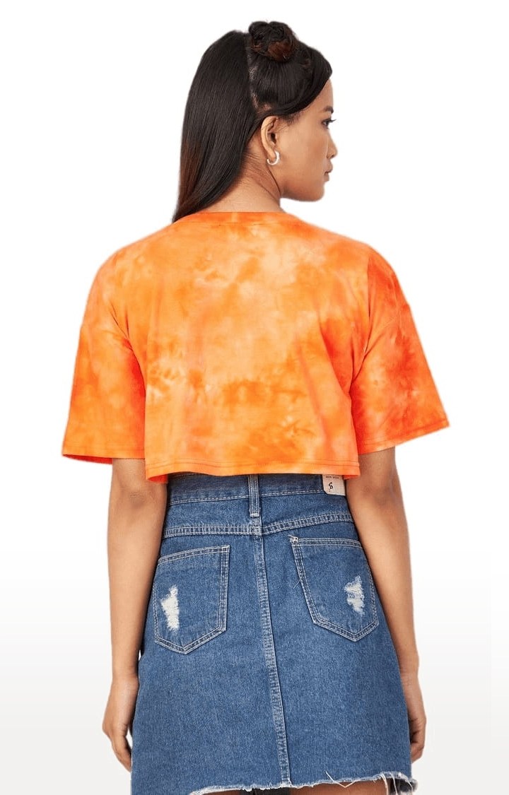 Women's Orange Cotton Tie Dye Crop Top