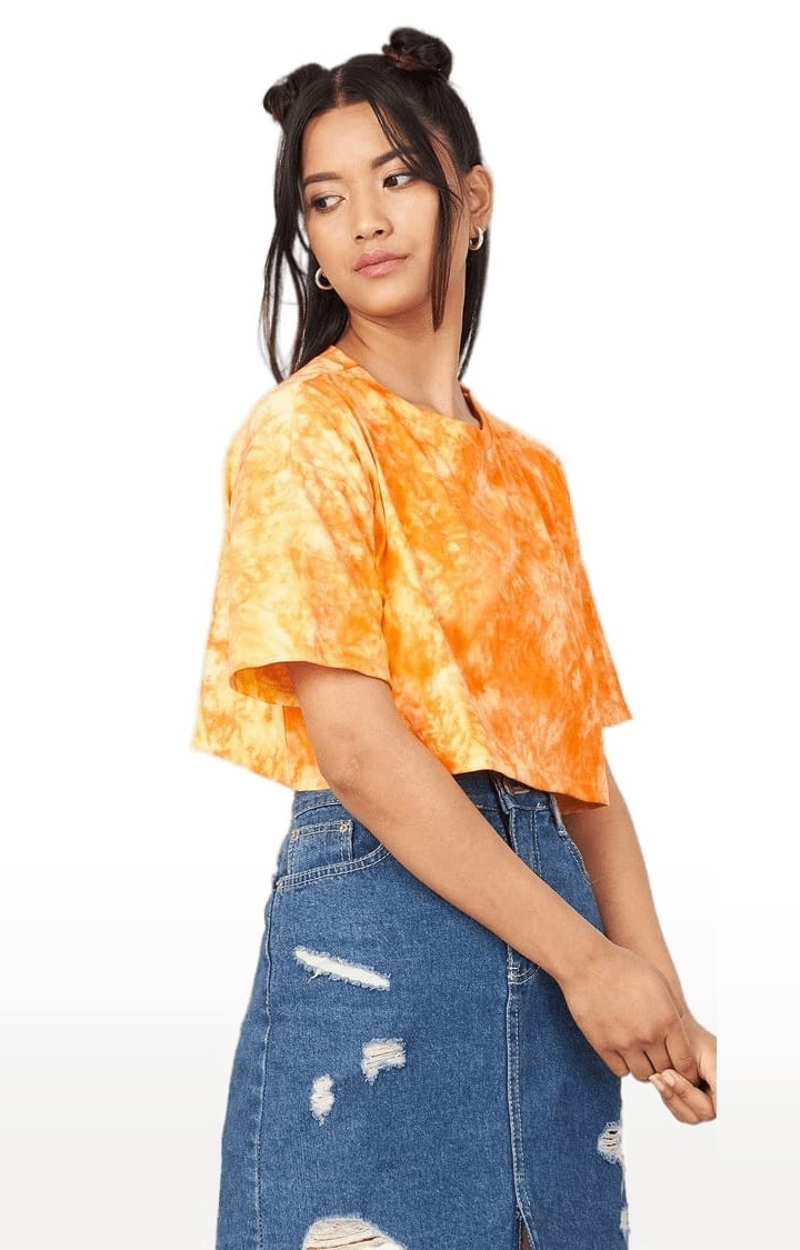 Women's Yellow Cotton Tie Dye Crop Top