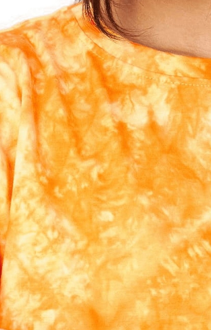 Women's Yellow Cotton Tie Dye Crop Top
