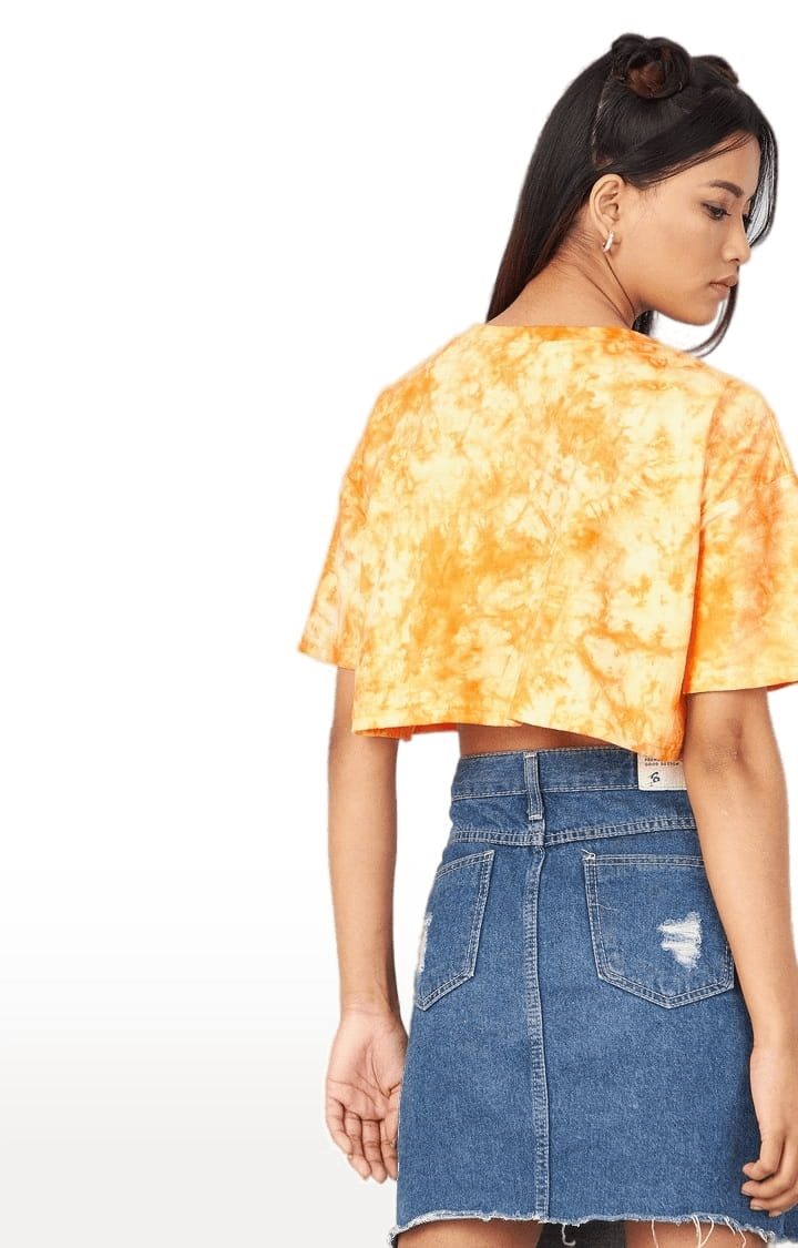 Women's Yellow Cotton Tie Dye Crop Top