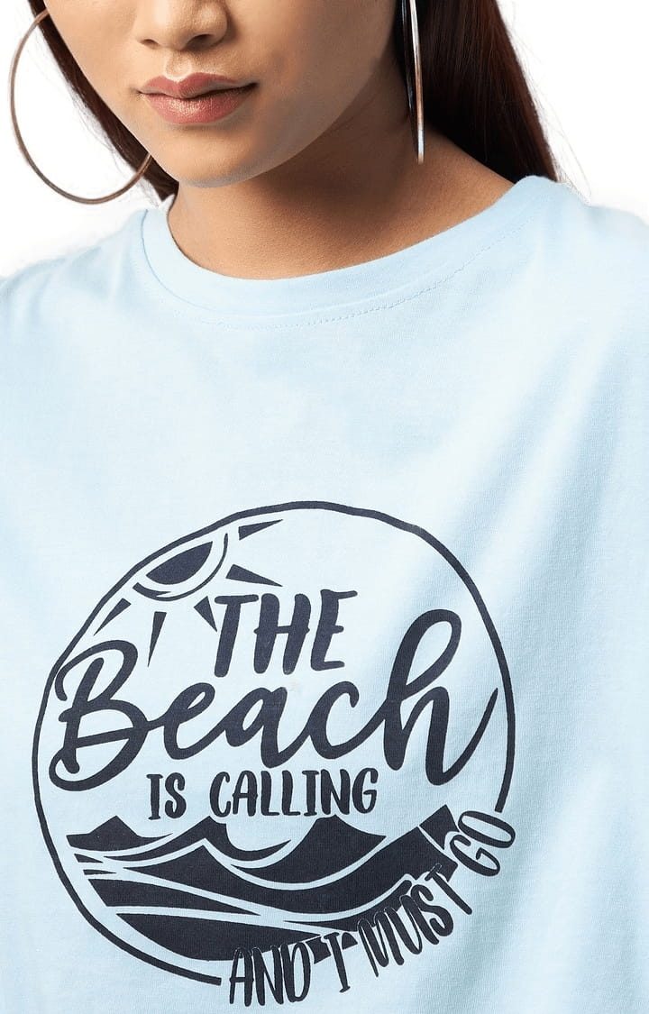 Women's Light Blue Cotton Solid Crop Top
