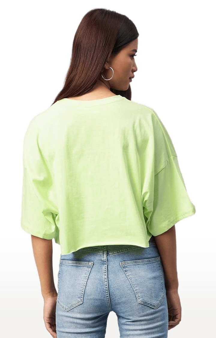 Women's Light Green  Cotton Solid Crop Top