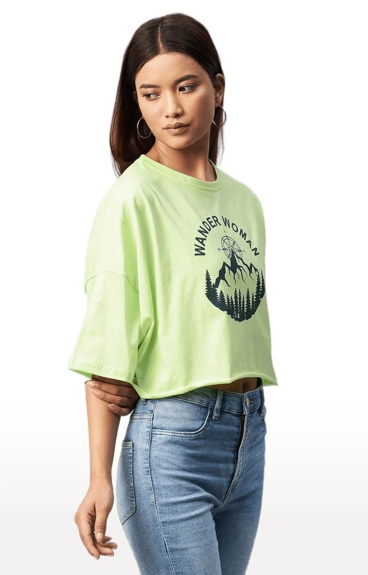 Women's Light Green  Cotton Solid Crop Top