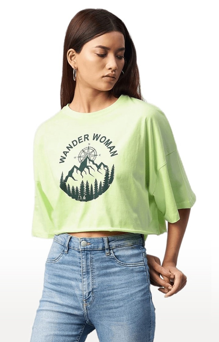 CHIMPAAANZEE | Women's Light Green  Cotton Solid Crop Top