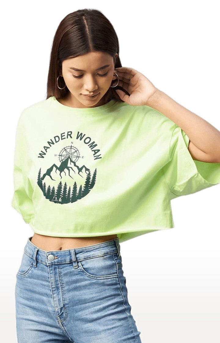 Women's Light Green  Cotton Solid Crop Top