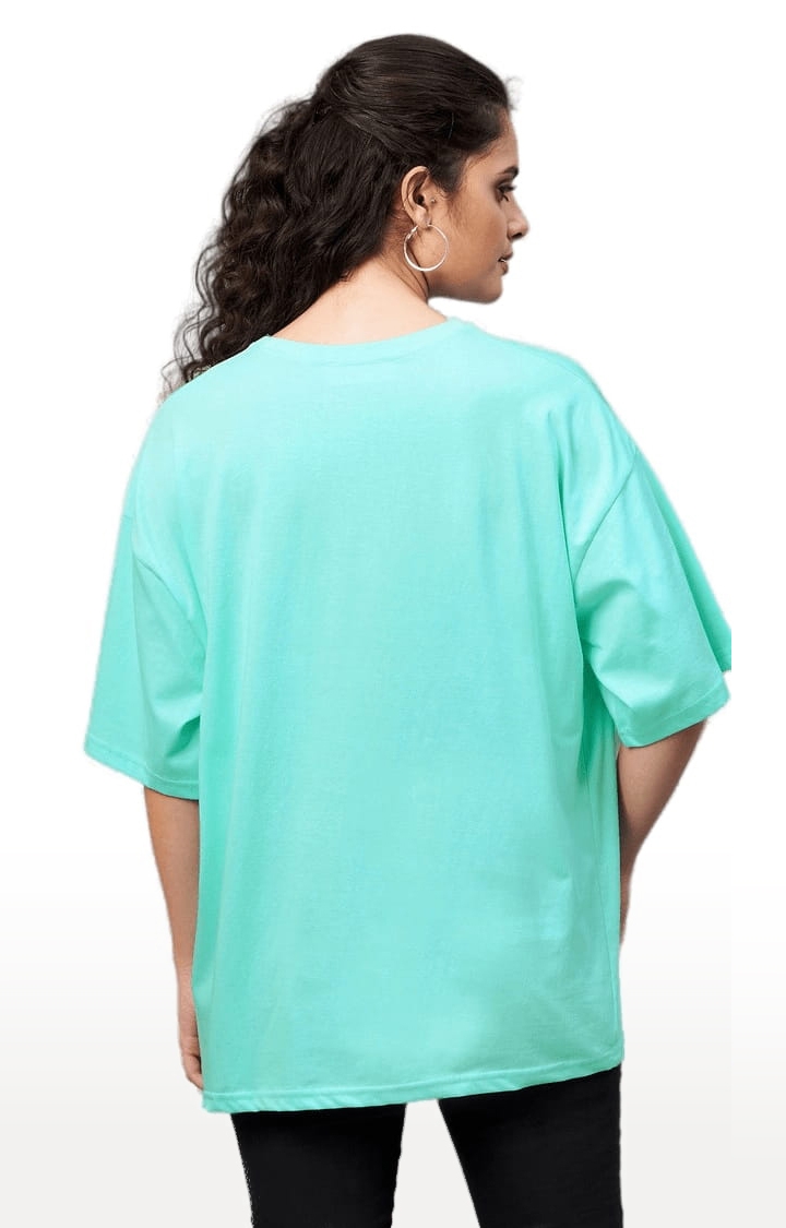 Women's Sky-blue Cotton Printed Oversized T-Shirts