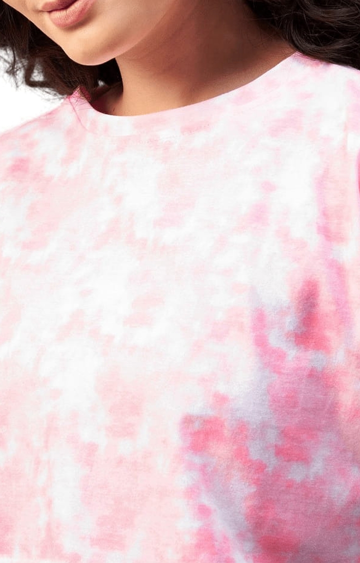 Women's Pink Cotton Tie Dye Crop Top