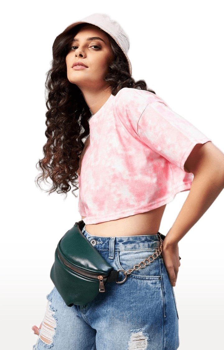 Women's Pink Cotton Tie Dye Crop Top