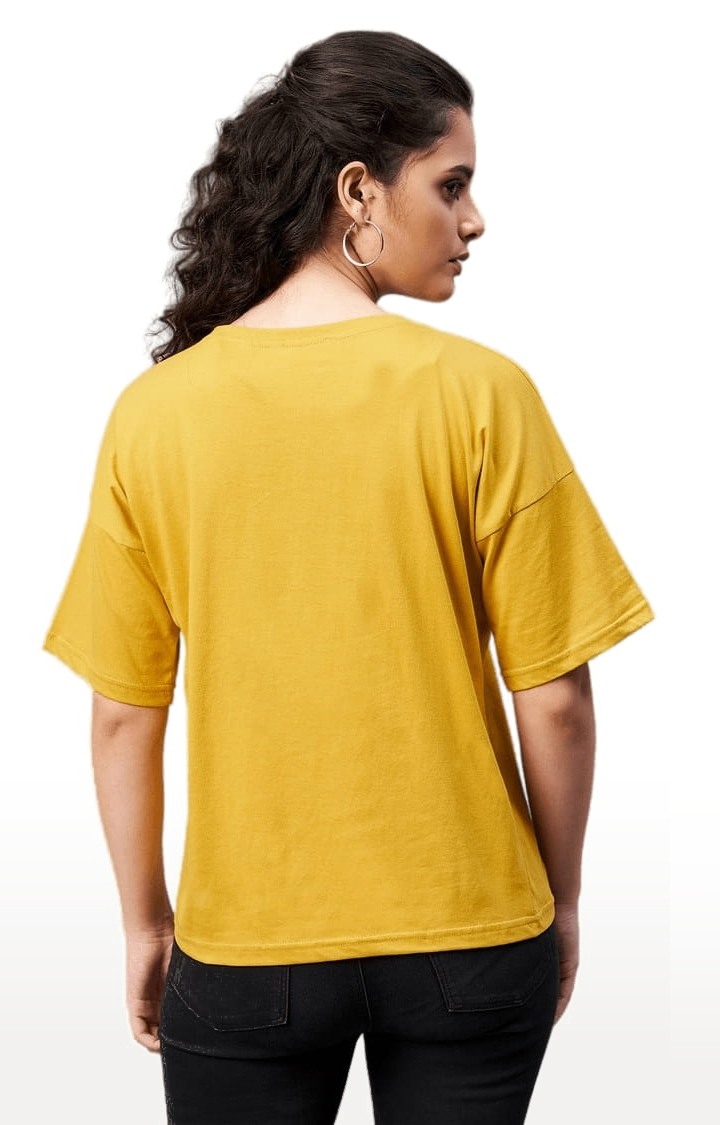 Women's Yellow Cotton Printed Boxy T-Shirt