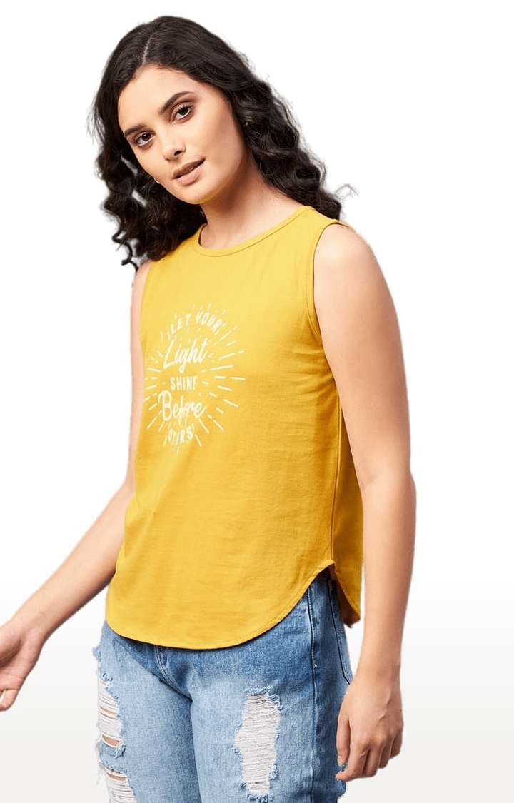 CHIMPAAANZEE | Women's Yellow Cotton Printed  Regular T-Shirt