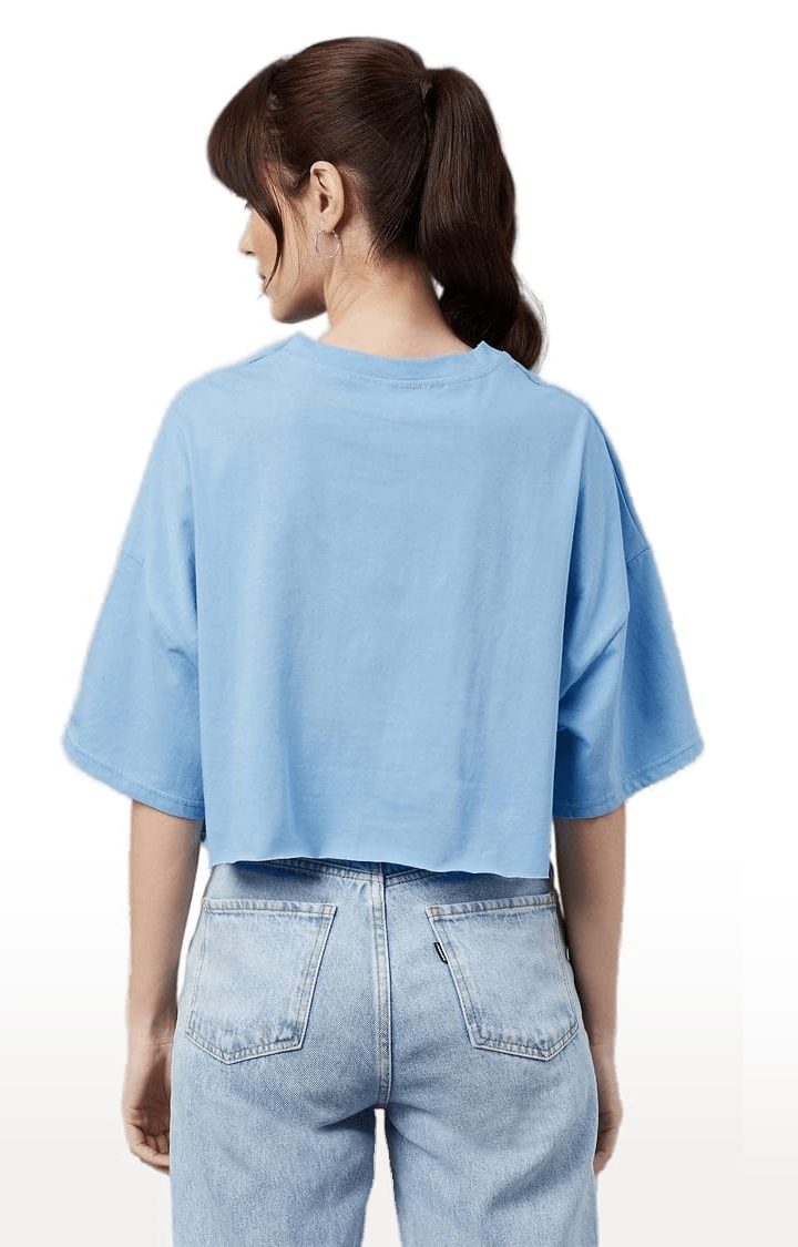 Women's Blue Cotton Solid Crop Top