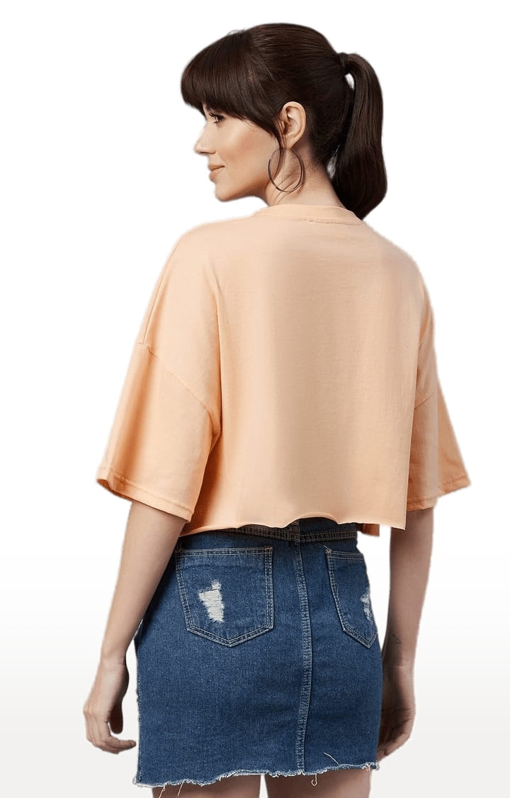 Women's Light Orange Cotton Solid Crop Top