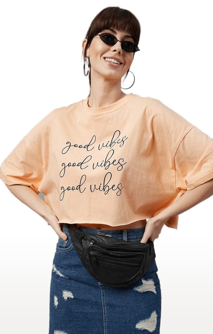 Women's Light Orange Cotton Solid Crop Top