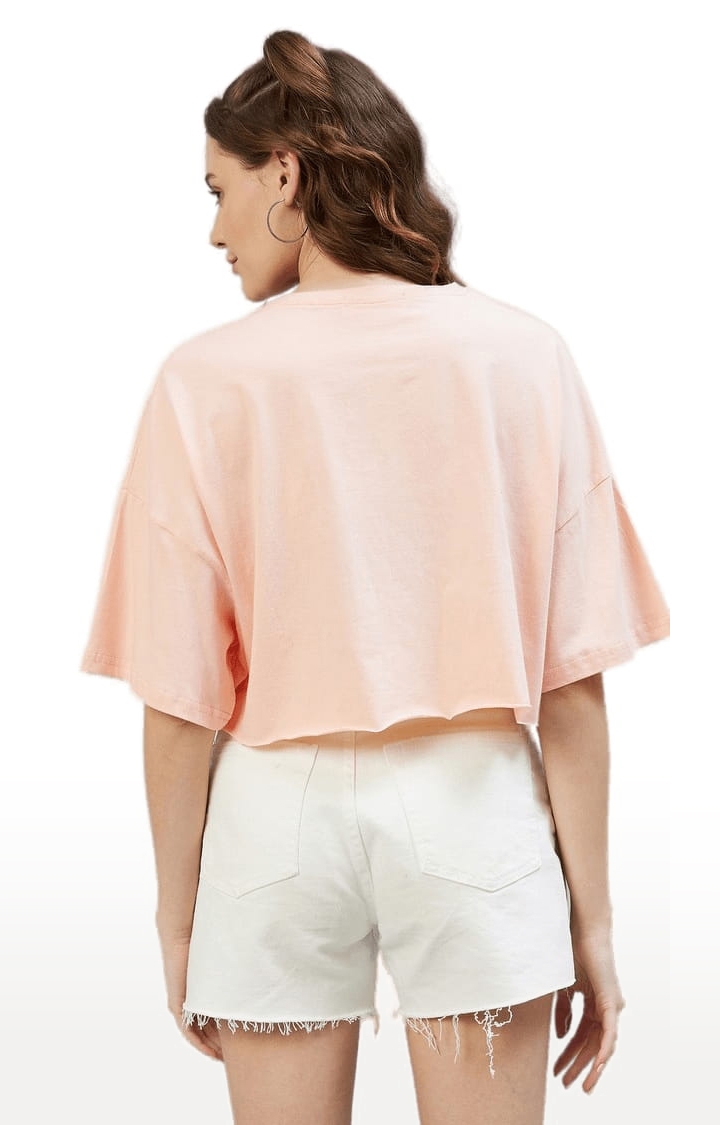 Women's Peach Cotton Typographic Crop Top