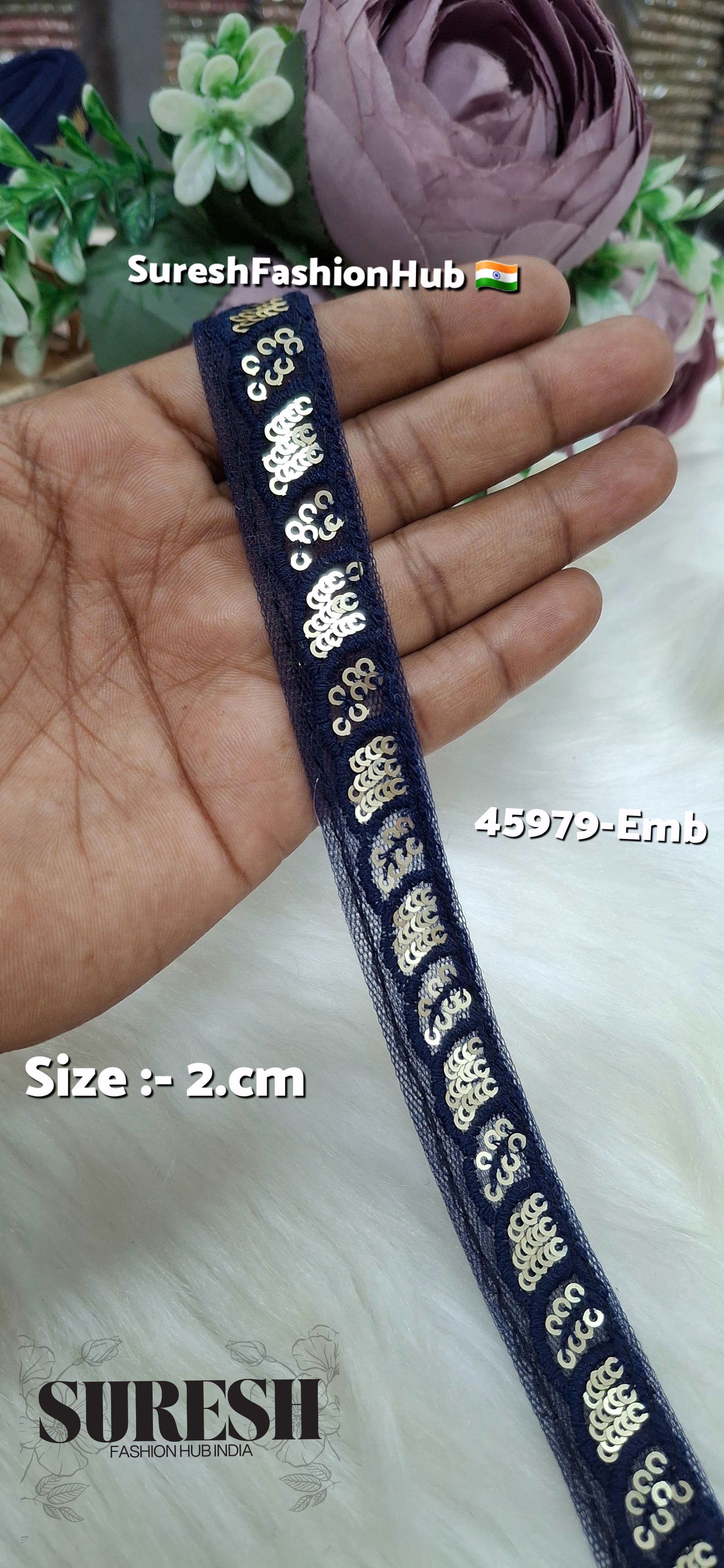 Navy Blue Tone-on-Tone Net Embroidery Lace
