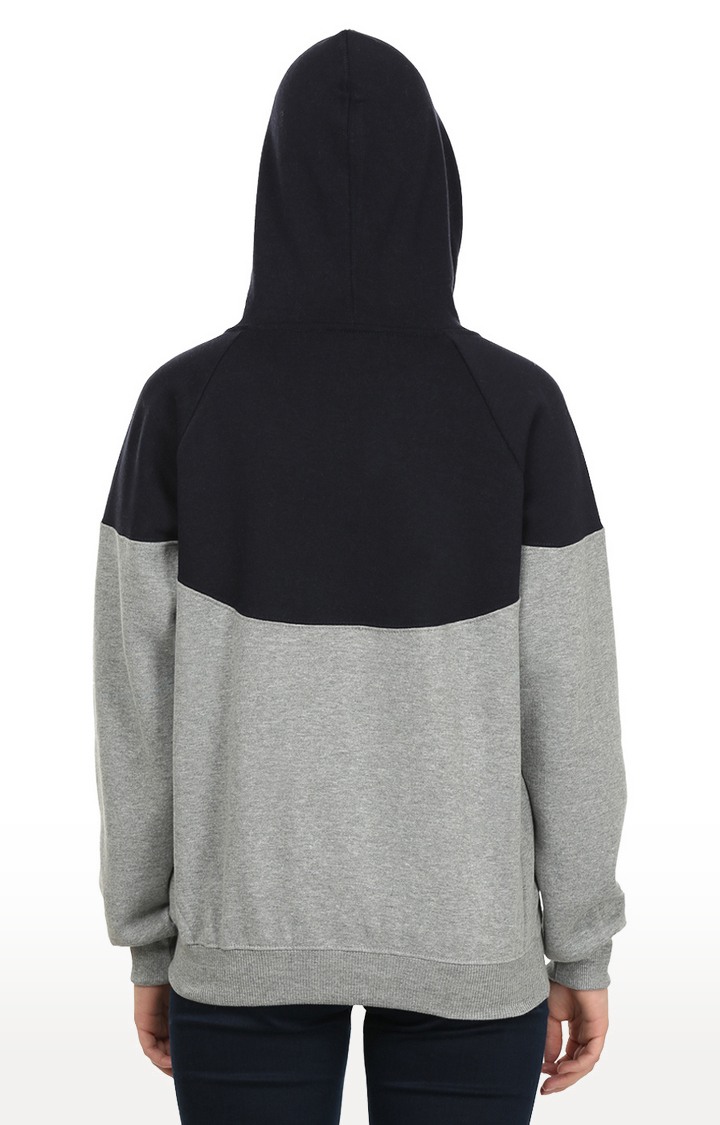Women's Blue Polycotton Colourblock Hoodies