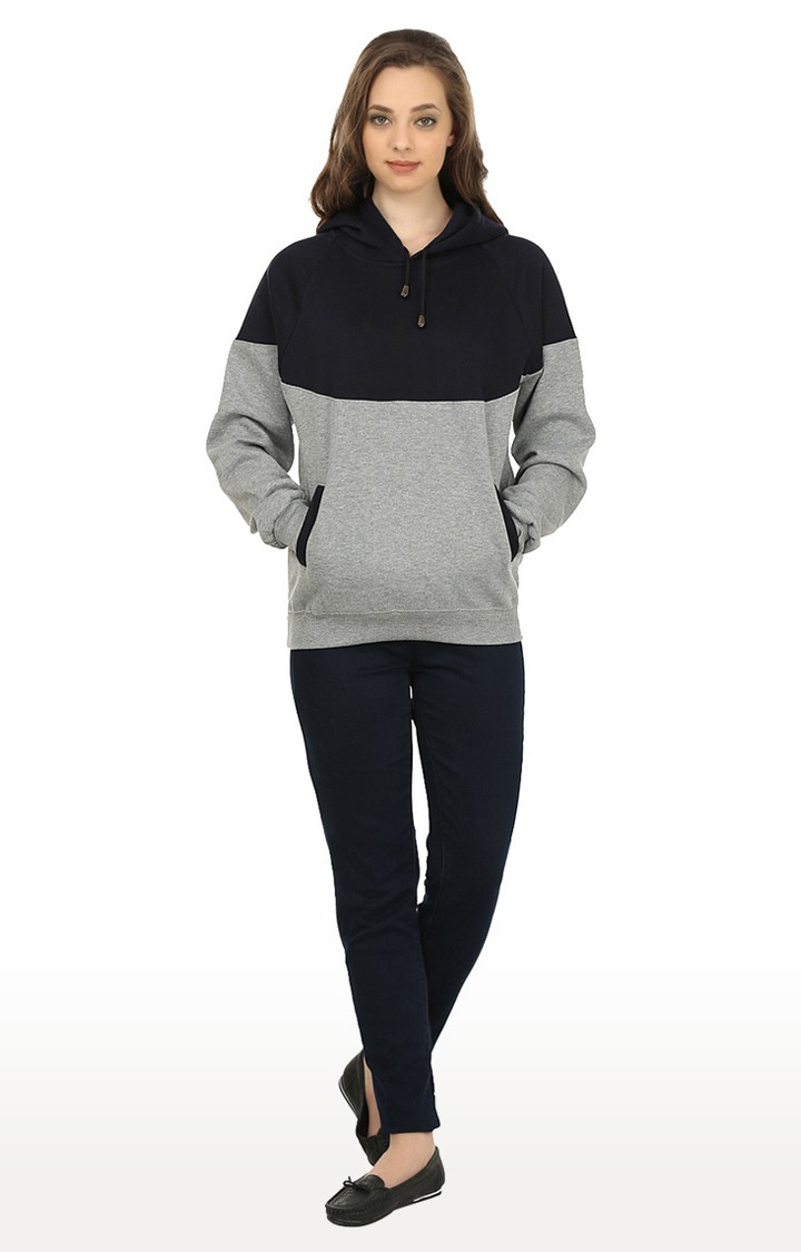 Women's Blue Polycotton Colourblock Hoodies