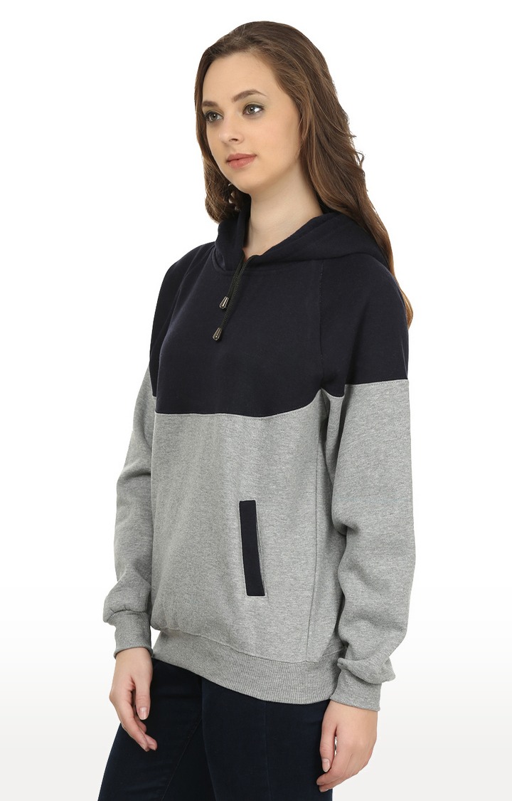 Women's Blue Polycotton Colourblock Hoodies