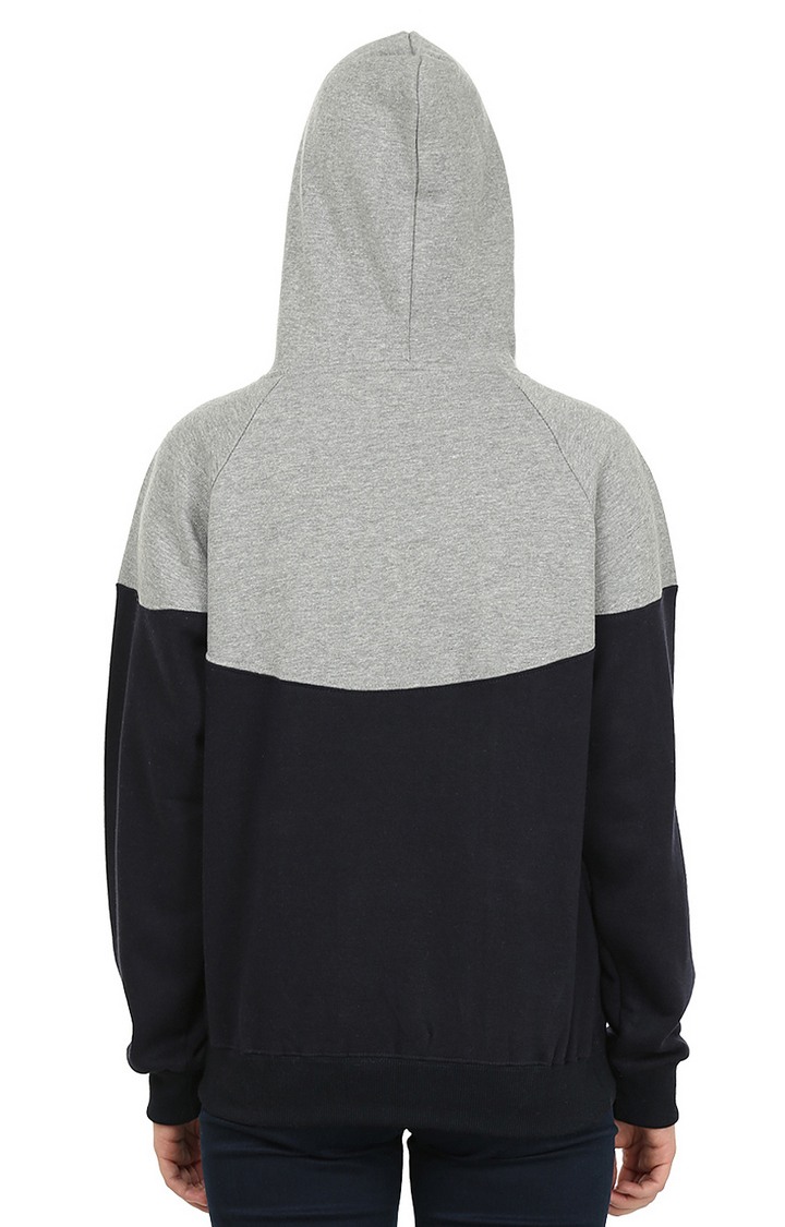 Women's Grey Polycotton Colourblock Hoodies