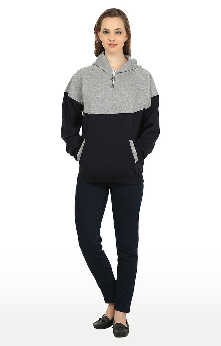 Women's Grey Polycotton Colourblock Hoodies