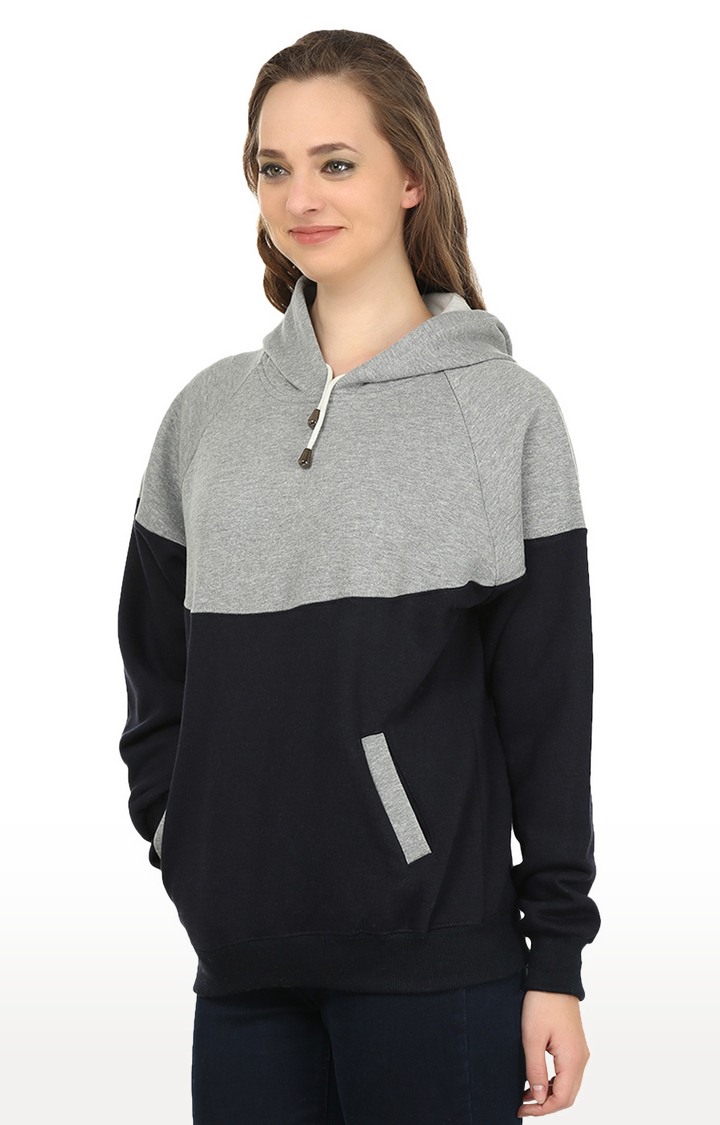 Women's Grey Polycotton Colourblock Hoodies