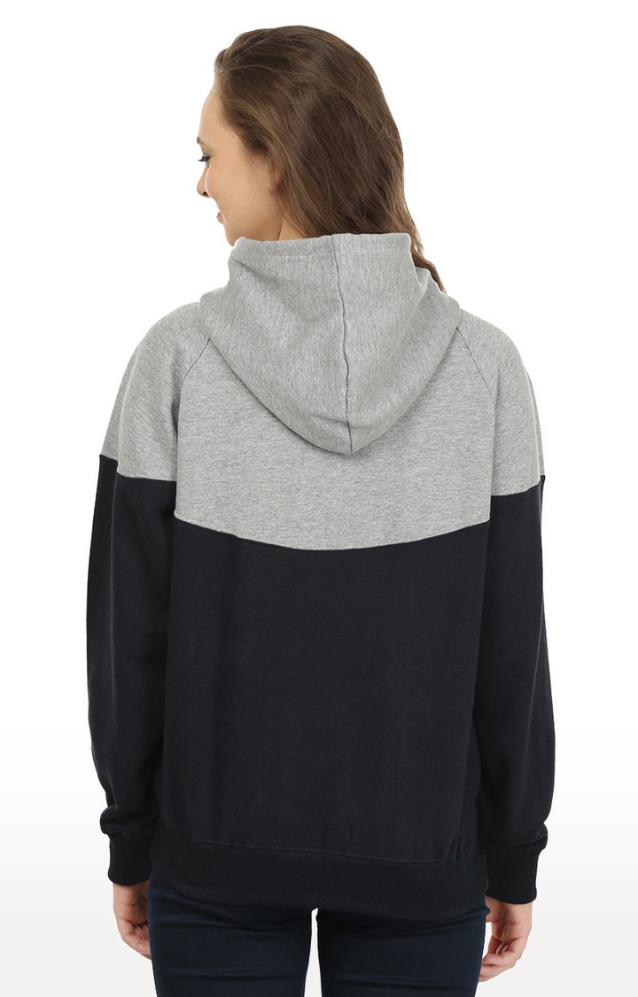 Women's Grey Polycotton Colourblock Hoodies