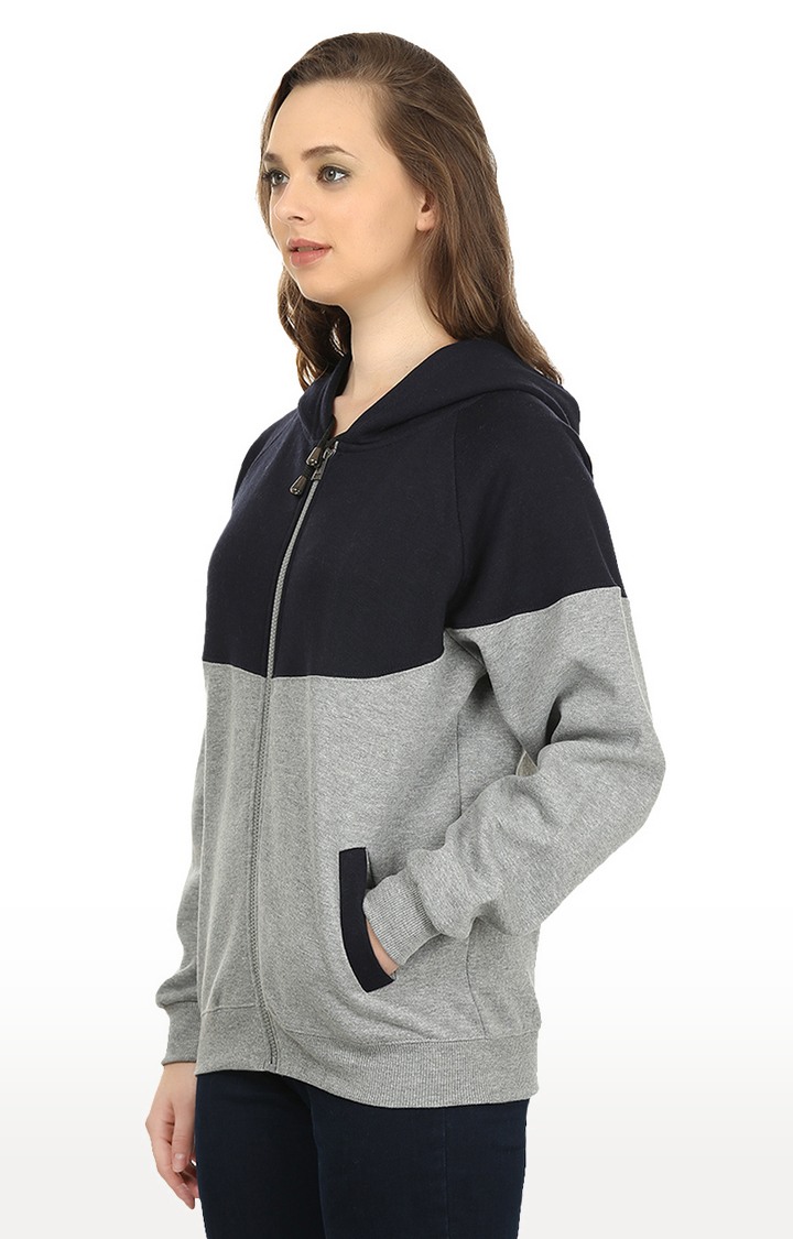 Women's Blue Polycotton Colourblock Hoodies