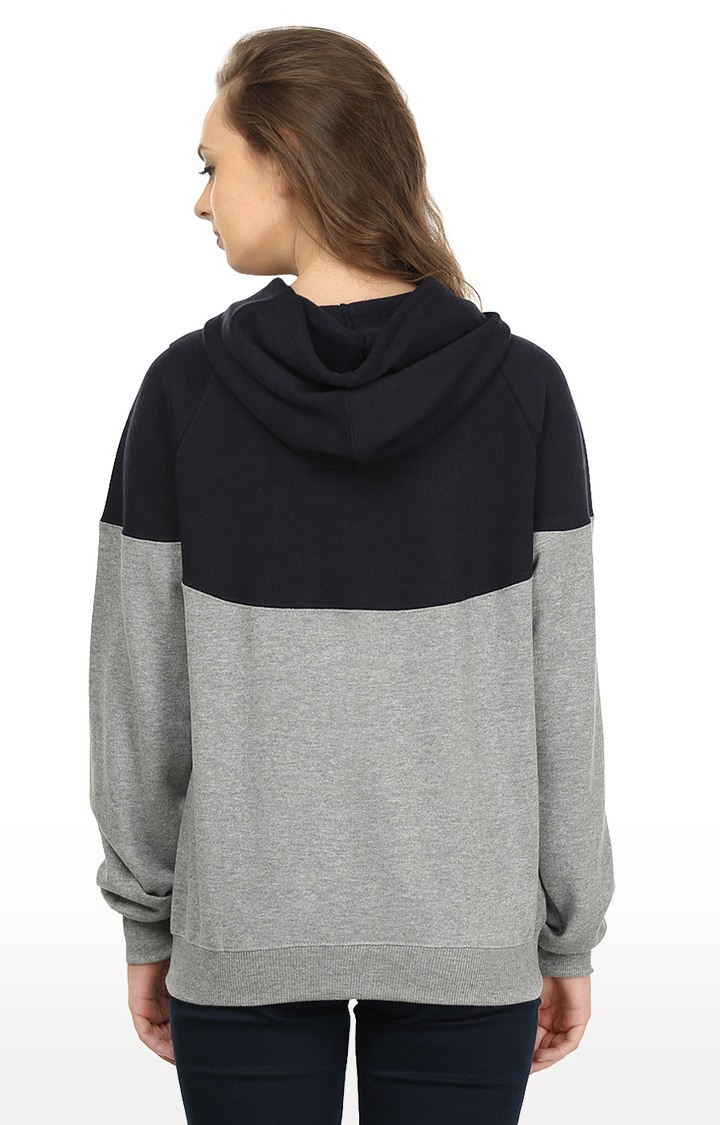 Women's Blue Polycotton Colourblock Hoodies