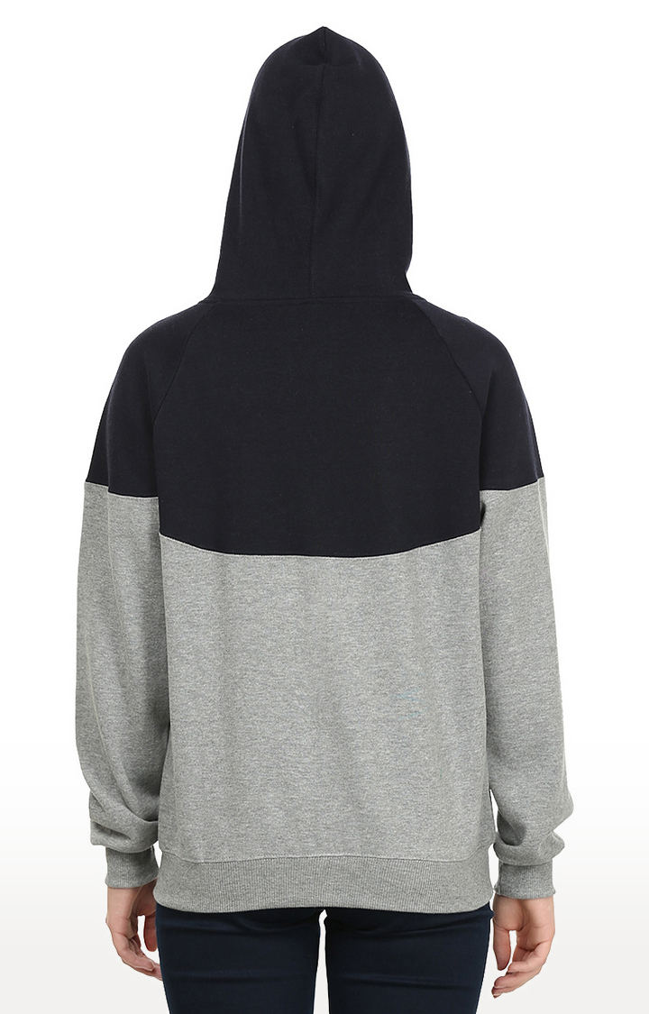 Women's Blue Polycotton Colourblock Hoodies