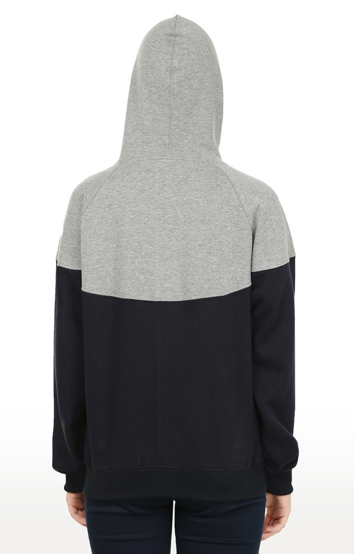 Women's Grey Polycotton Colourblock Hoodies