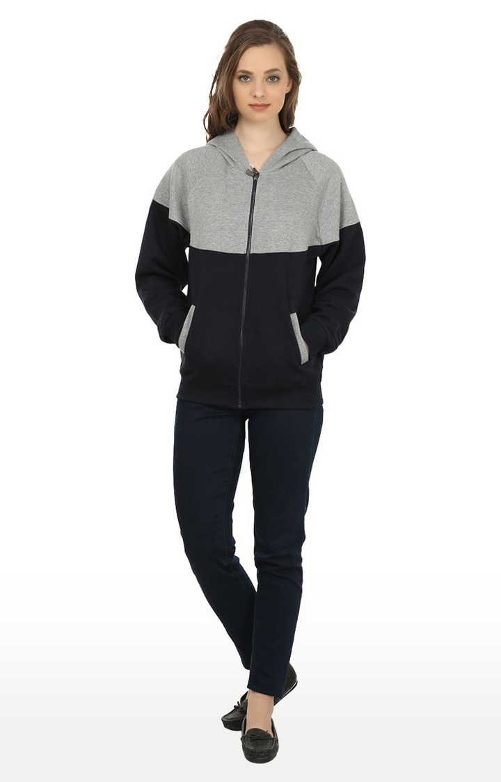 Women's Grey Polycotton Colourblock Hoodies