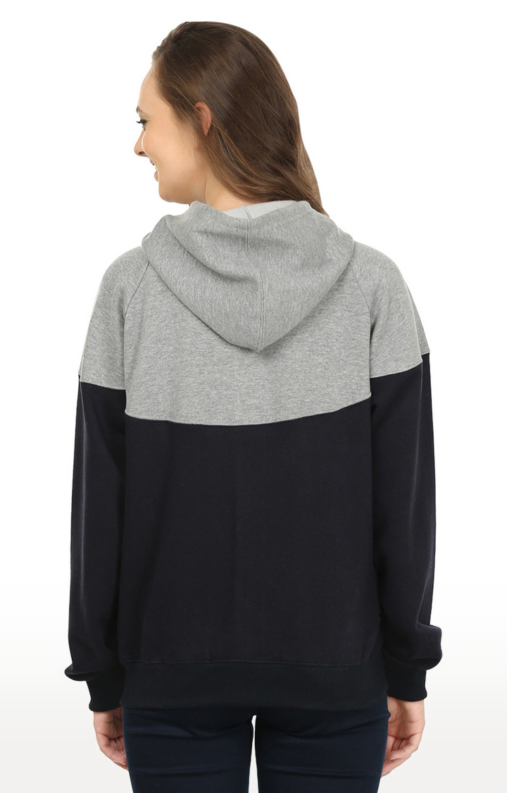 Women's Grey Polycotton Colourblock Hoodies