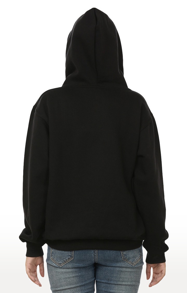 Women's Black Polycotton Printed Hoodies