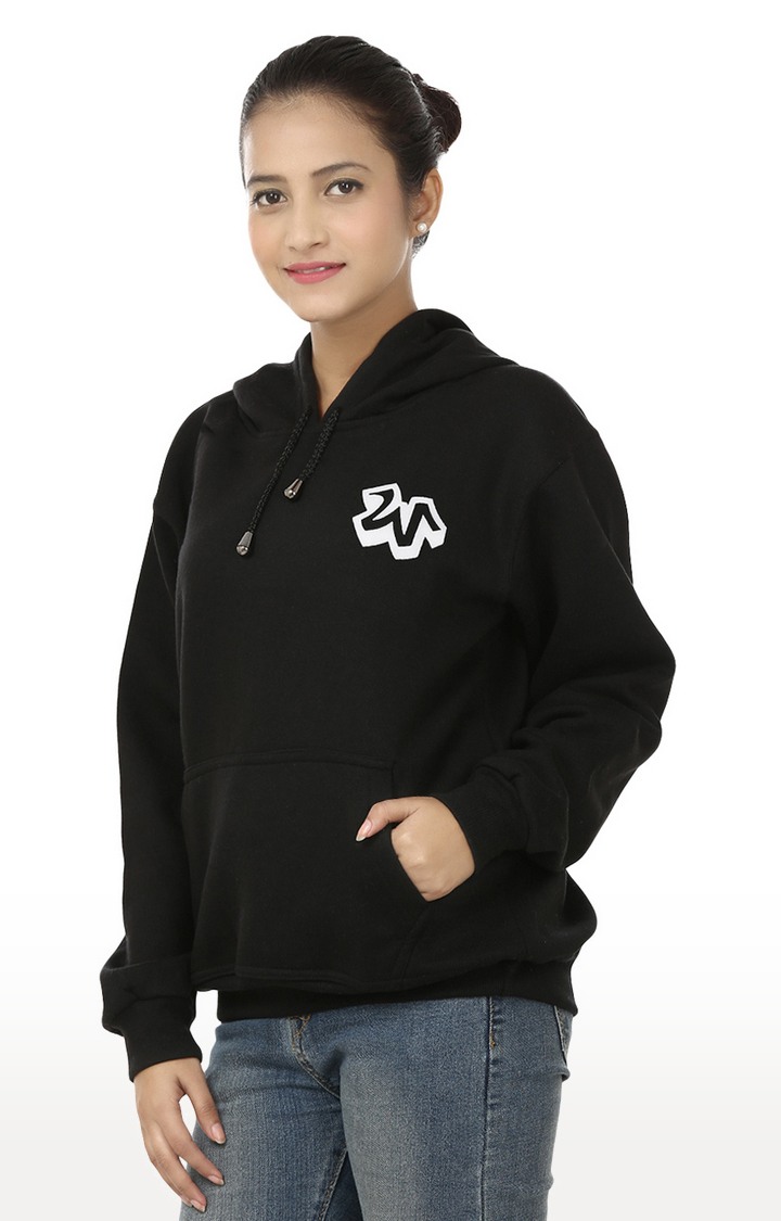 Women's Black Polycotton Printed Hoodies