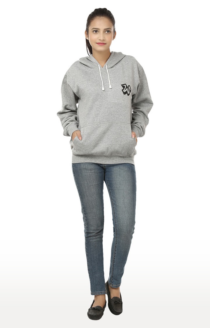 Women's Grey Polycotton Printed Hoodies