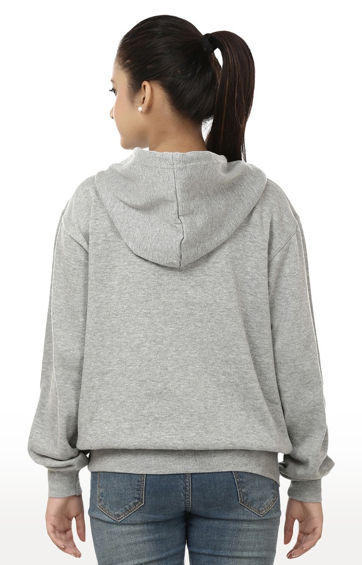 Women's Grey Polycotton Printed Hoodies