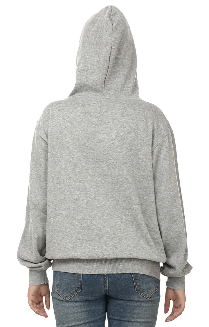 Women's Grey Polycotton Printed Hoodies