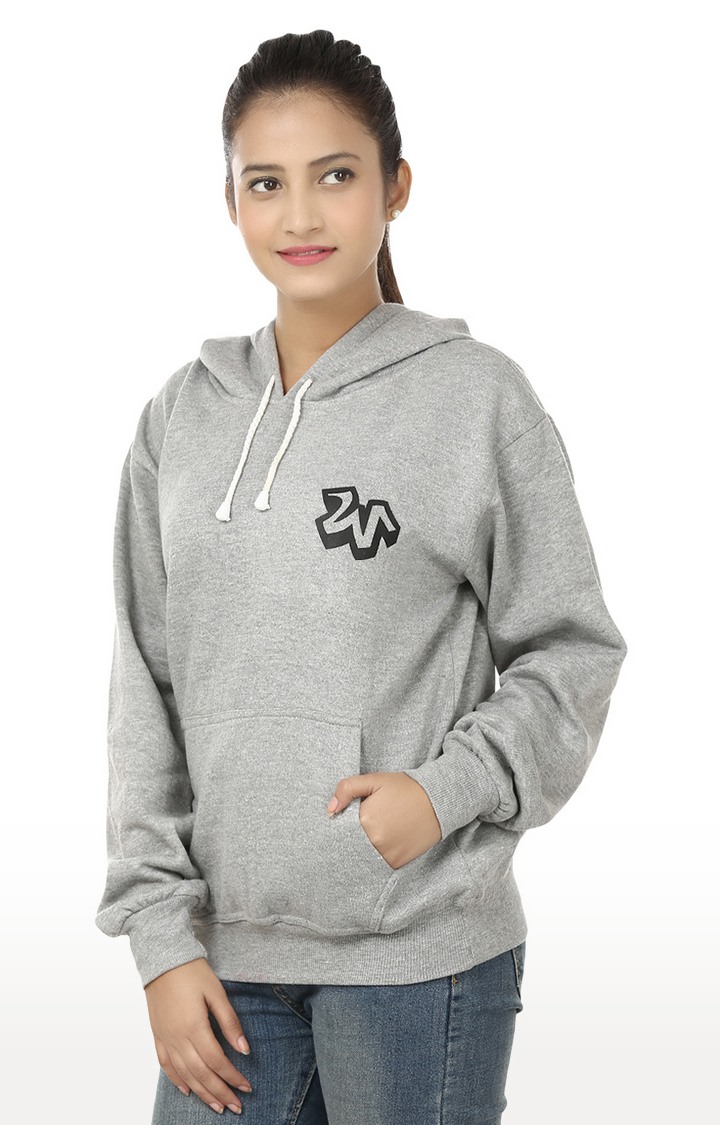 Women's Grey Polycotton Printed Hoodies