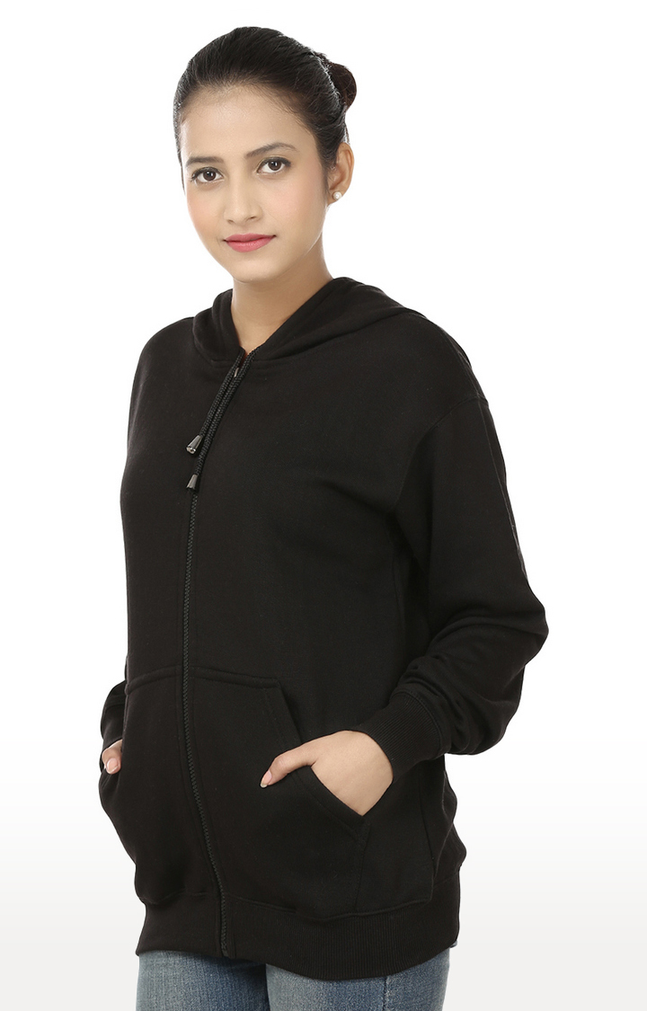 Women's Black Polycotton Solid Hoodies