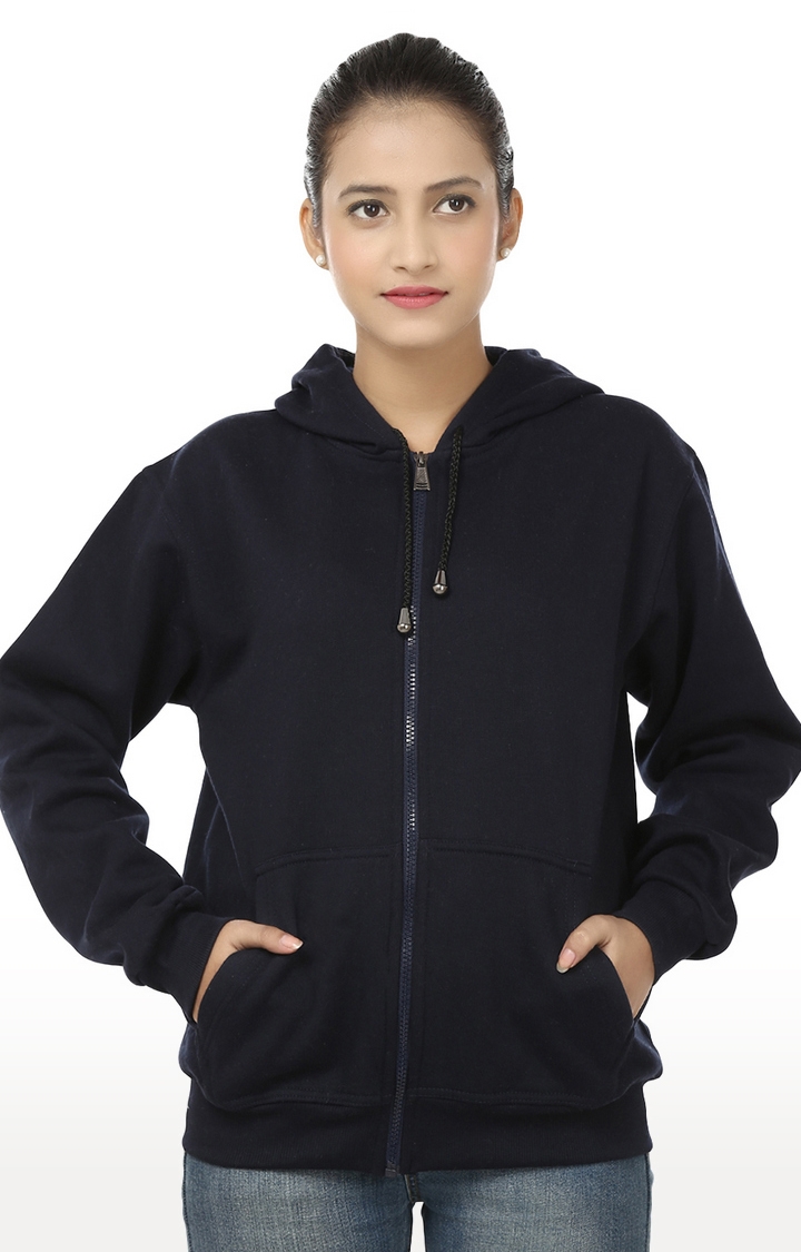 Women's Blue Polycotton Solid Hoodies