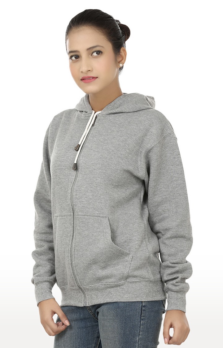 Women's Grey Polycotton Melange Hoodies