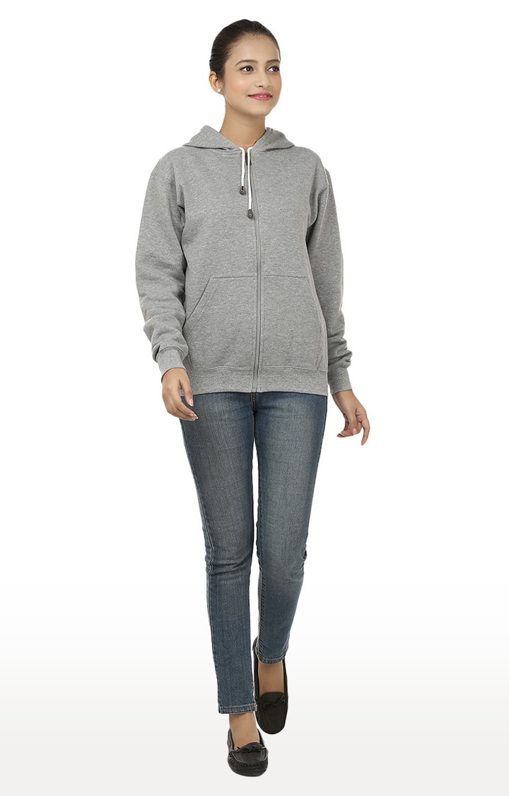 Women's Grey Polycotton Melange Hoodies