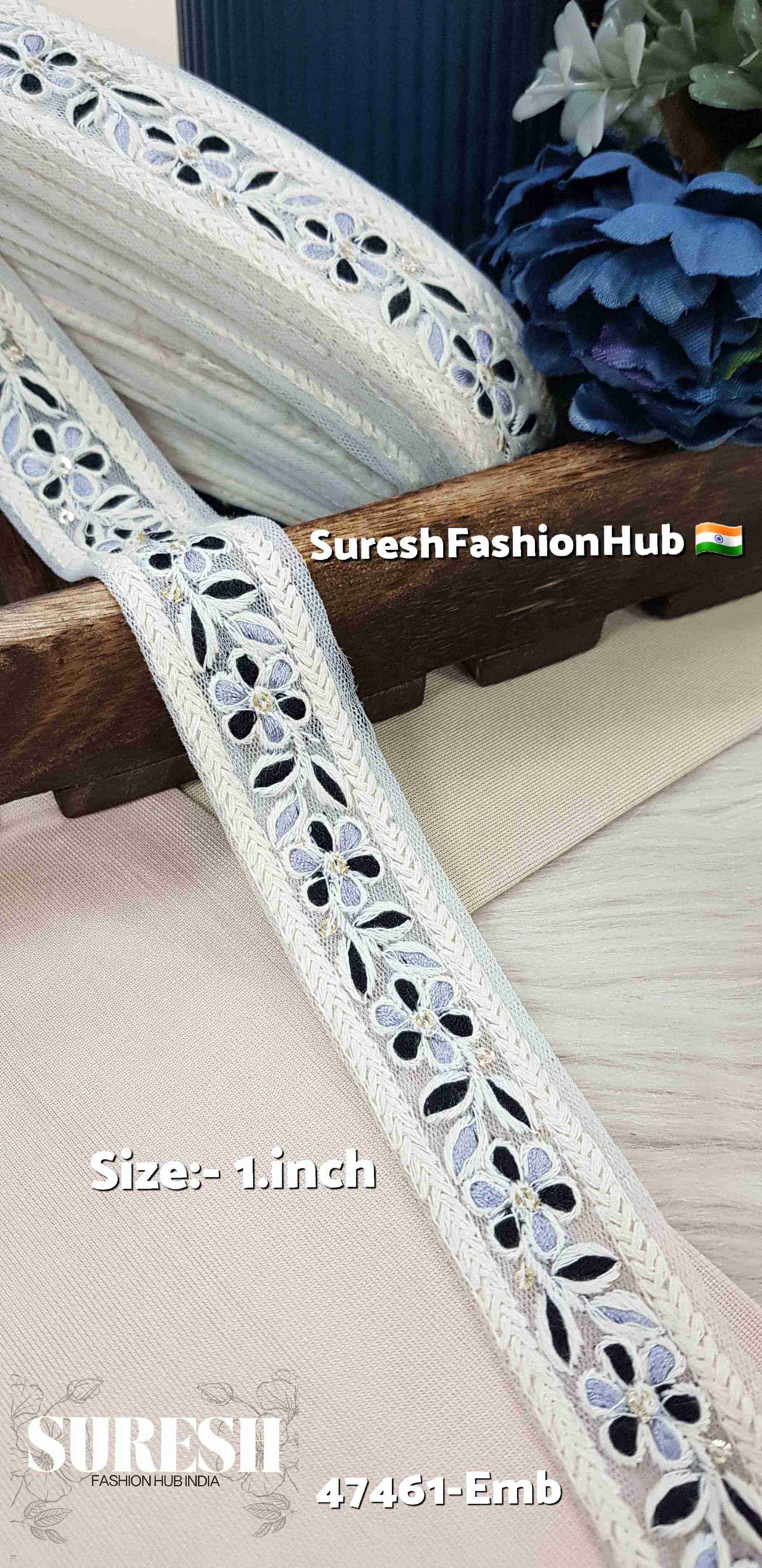  Black & Light Grey Floral Net Lace