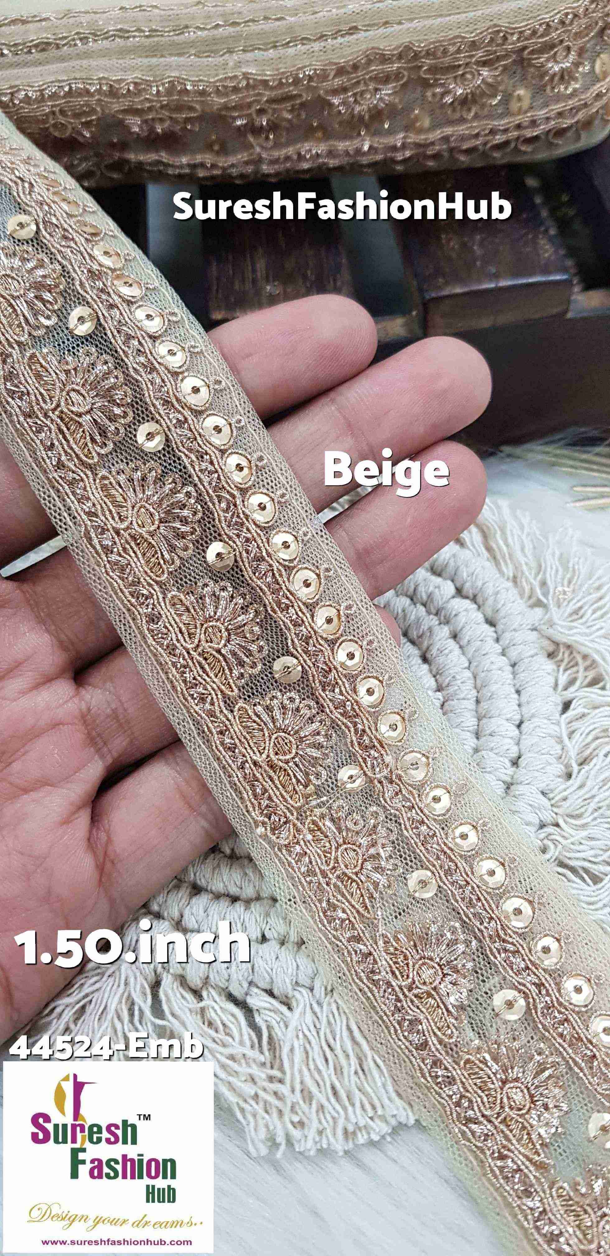 Golden Beige Embroidered Net Lace