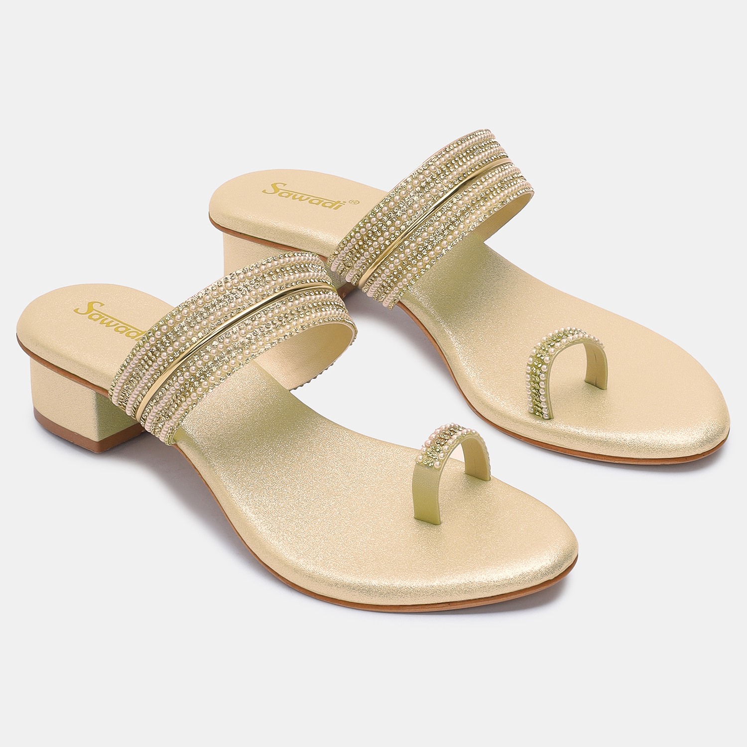 Elegant Gold Block Heel Toe Ring Sandals for Women | SawadiMart