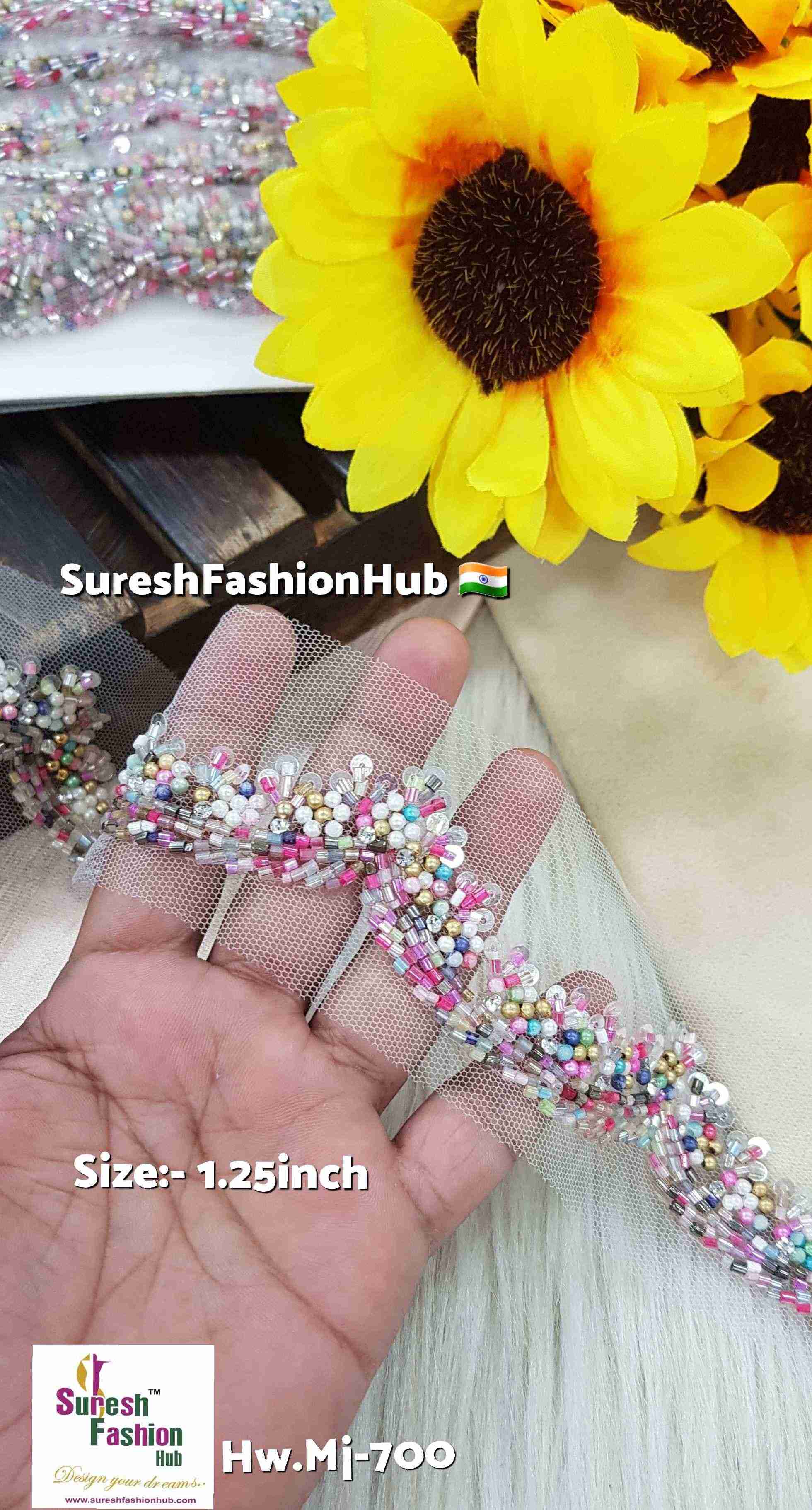 Multi-Color Pearl Floral Scallop Lace