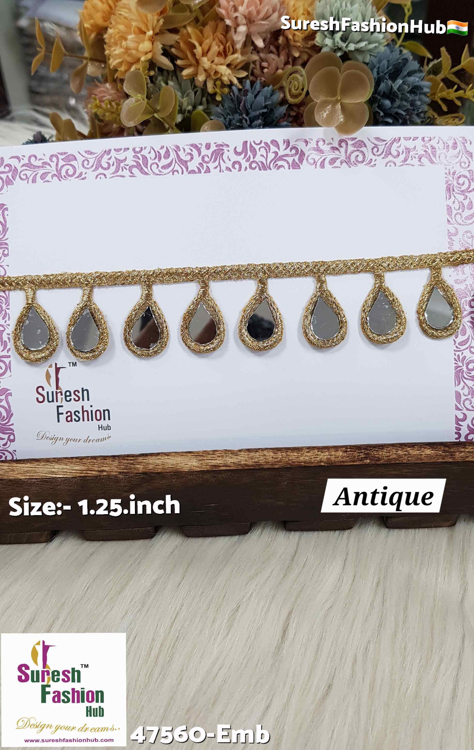 Antique Gold Drop Mirror Cutwork Lace
