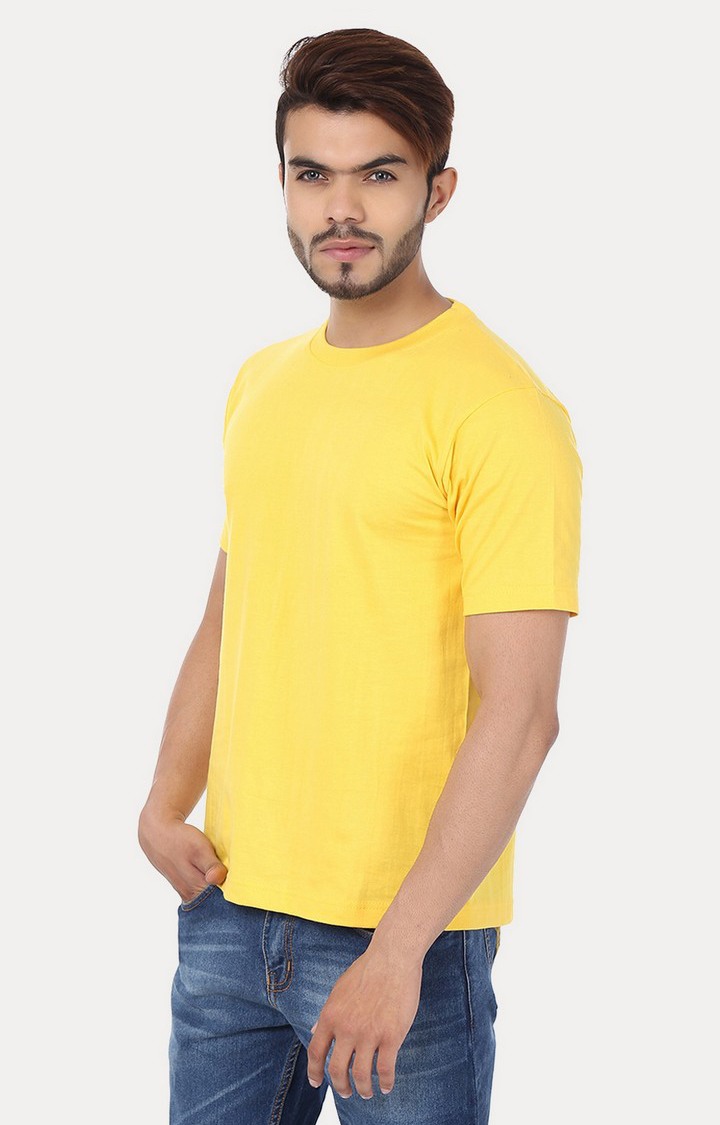 Men's Yellow Cotton Solid Regular T-Shirts